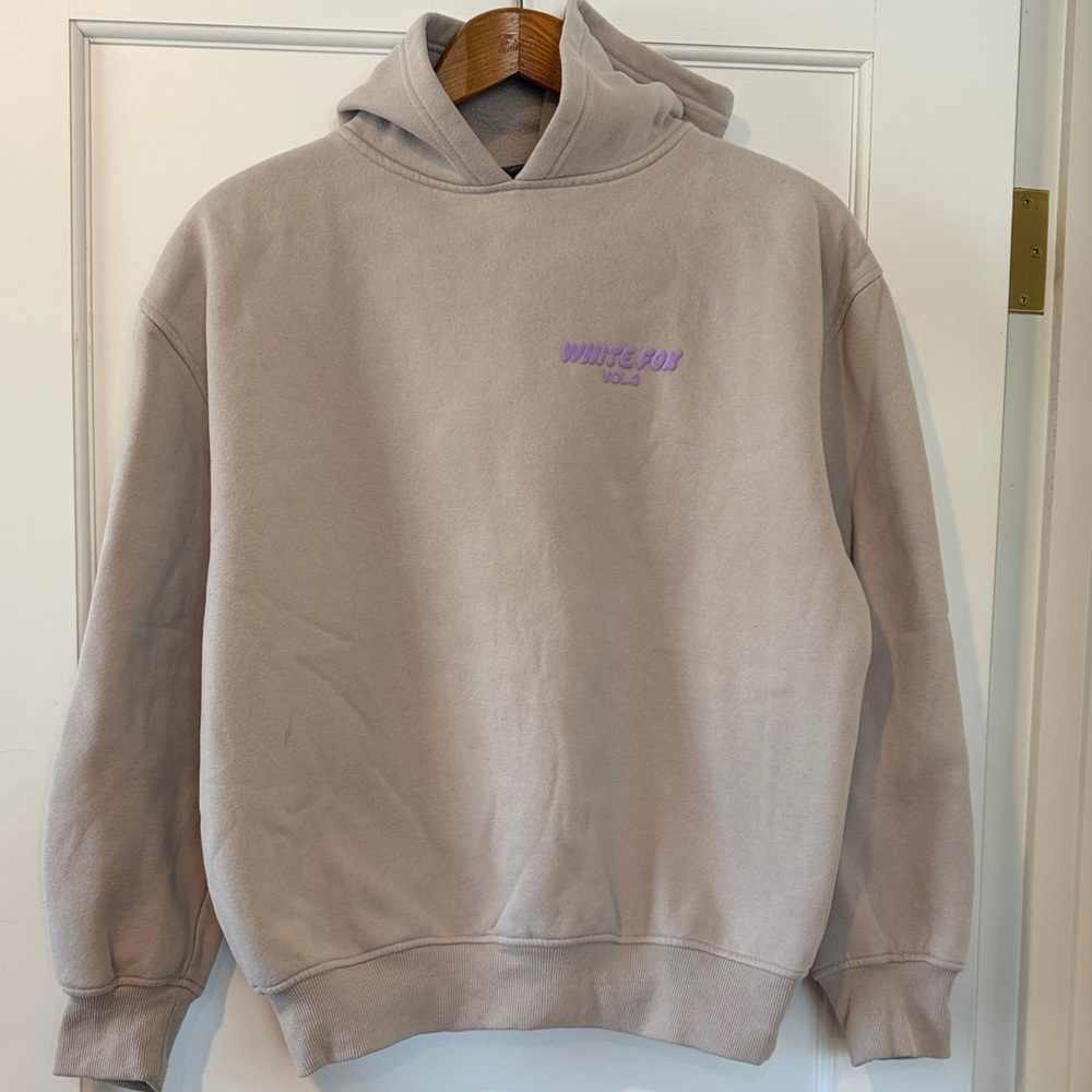 White Fox Boutique Gray Hoodie with Purple Logo